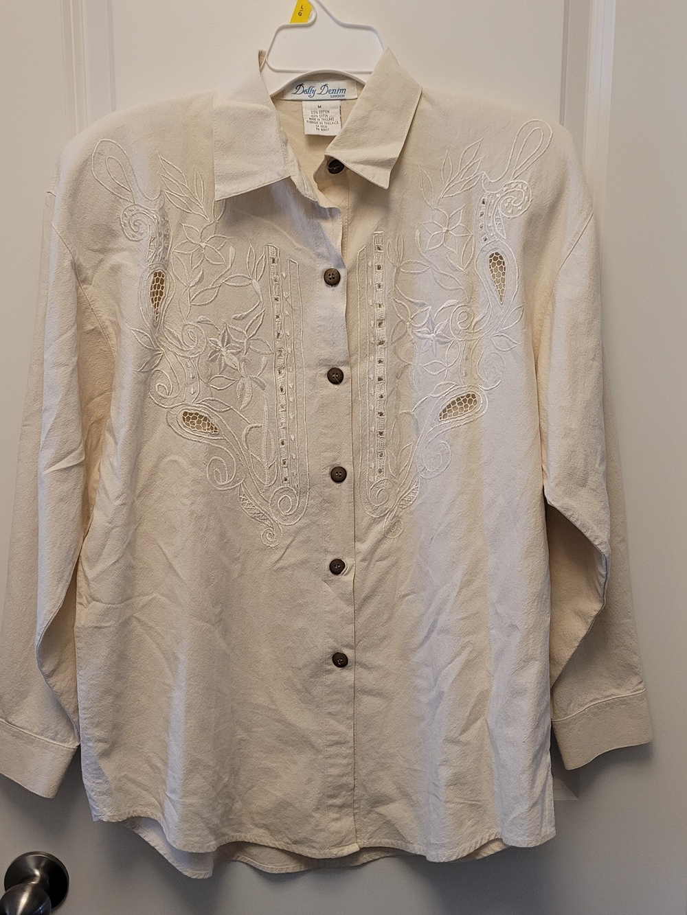 Vintage Dolly Denim London Embroidered Cotton Button Up Shirt M